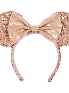 Disney Minnie Mouse Sequined Ear Headband Rose Gold Bow Pink